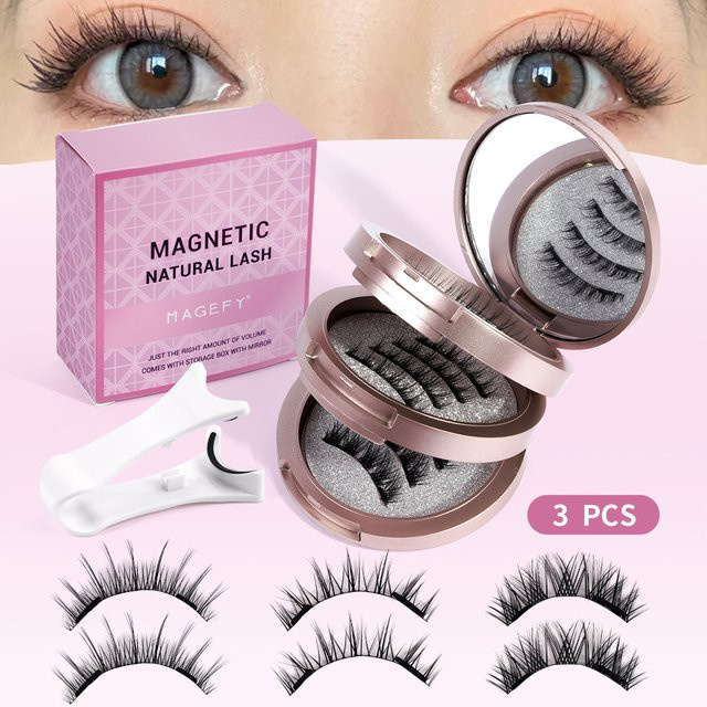 MAGEFY Magnetische Wimpern, 3 Paar, Natürlich, mit Applikator - Bild 1