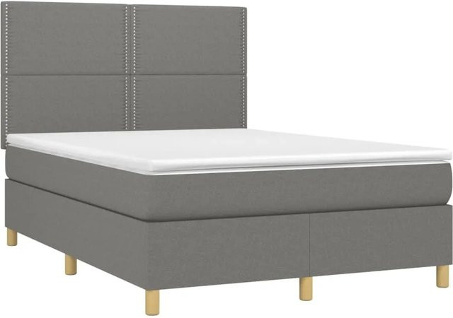 vidaXL Boxspringbett mit Matratze in Dunkelgrau, Hybridbett mit LED-Unterbettbeleuchtung und USB-Anschluss, B/T: 140 x 190 cm - Bild 1