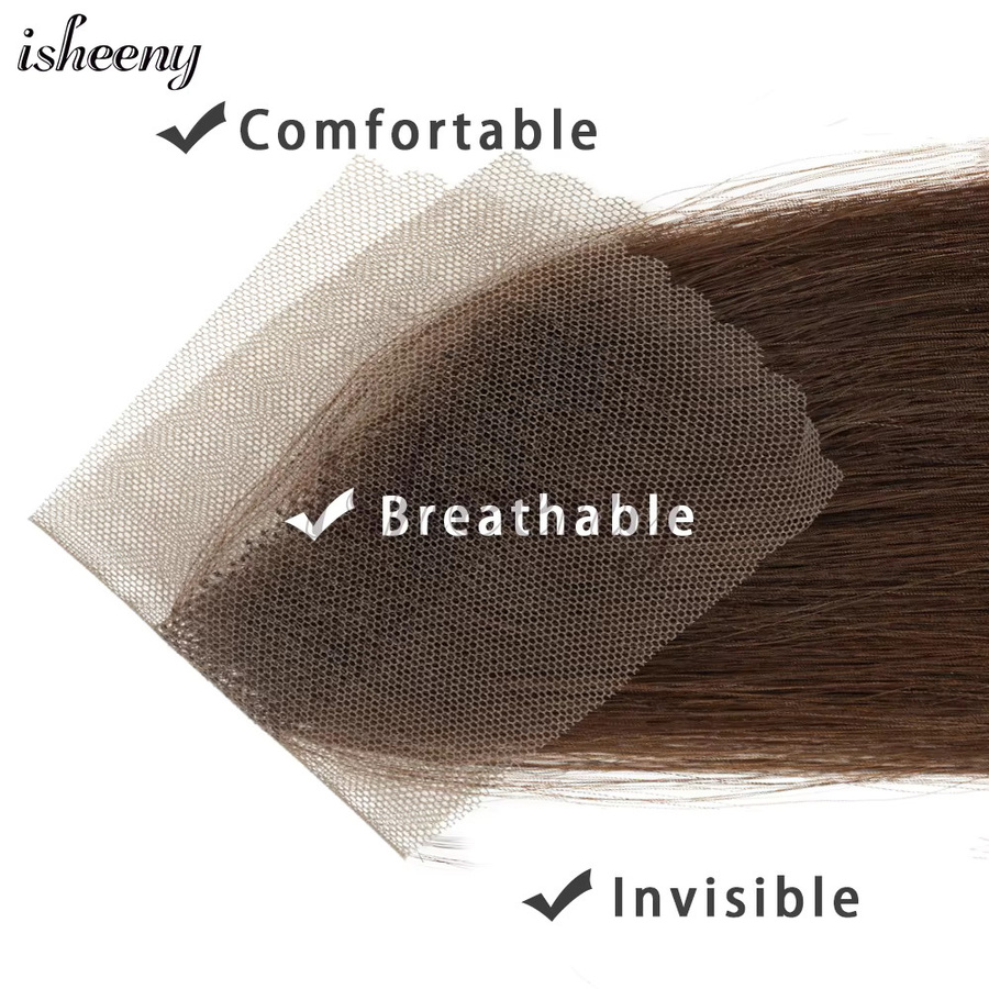 Isheeny Spitzen-Haarteil mit seitlichem Pony, 25 cm, glatt, Schwarz - Bild 3