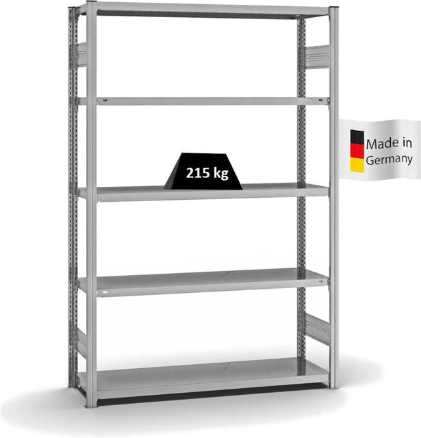 PROREGAL Fachbodenregal Stecksystem T-Profil Medium-Duty, verzinkt, H x B x T: 200 x 130 x 40 cm, 5 Ebenen, Fachlast 215 kg, beidseitig nutzbar - Bild 1