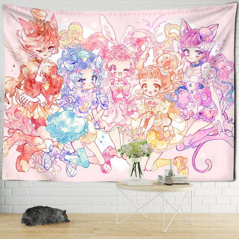 Super Six Wandbehang Boho Kawaii Engel Rosa, Textil Wanddeko für Kinderzimmer, B: 95 cm, H: 70 cm - Bild 1