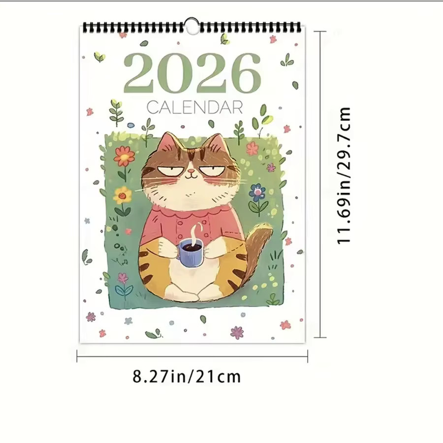 Katzenkalender 2026 Wandkalender mit künstlerischen Katzenfiguren als Monatsplaner in Gelb und Multicolour - Bild 2