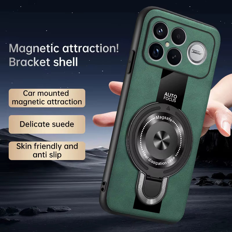 Xiaomi POCO F8 Ultra und POCO F8 Pro Schutzhülle aus PU Leder mit MagSafe, kabellosem Laden, Ring-Ständer und Stoßfestigkeit in Blau oder Grün - Bild 2