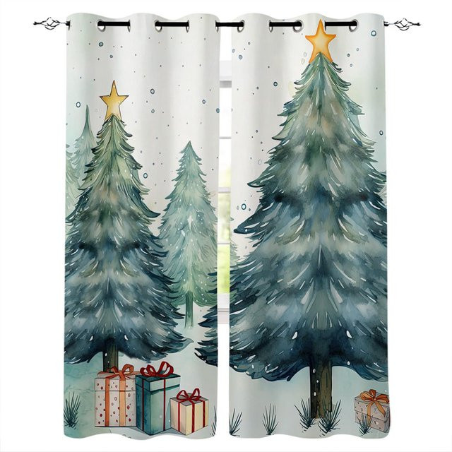 Dekorative Vorhänge von Your Warm Home mit Weihnachtsbaum-Motiv in Grau und Weiß, halbtransparent, Breite: 135 cm, Höhe: 60 cm - Bild 1