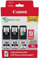 Canon Photo Value Pack Tintenpatronen 3er-Pack PG-560XL und CL-561XL Original Schwarz und Multicolor für PIXMA TS5350, TS5351, TS5352, TS5353, TS7450 - Bild 1