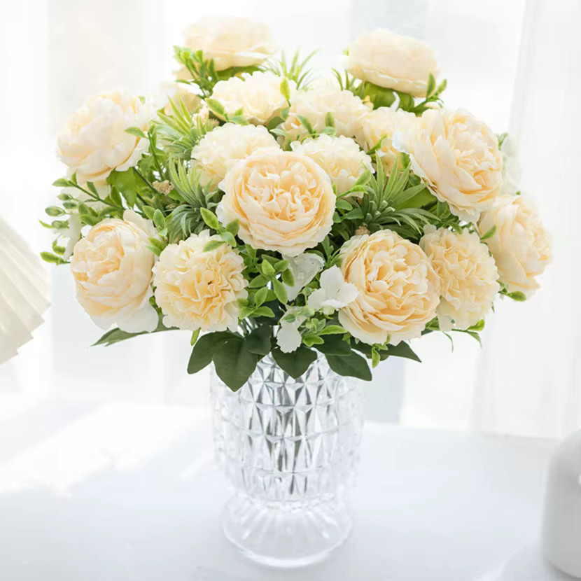 XIAOYINMO Künstliche Blumen Chrysanthemen und Pfingstrosen in Pink und Weiß für Tischdekoration, Hochzeiten und Valentinstag - Bild 1