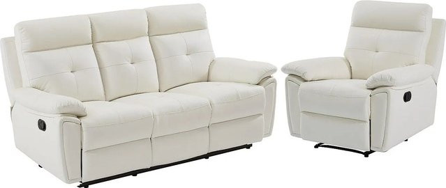 Vente-unique Couchgarnitur Vineta Weiß mit 3-Sitzer-Sofa, 2-Sitzer-Sofa und Sessel aus Kunstleder - Bild 1