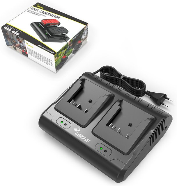 LEICKE Doppelladestation Dual-Slot Akku Werkzeug Ladegerät 14,4–18V 6A in Schwarz - Bild 1