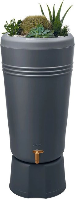 4rain AZURA 2in1 Regenspeicher mit Pflanzschale und Auslaufhahn in Messingoptik, Graphite Grey, 120 Liter - Bild 1