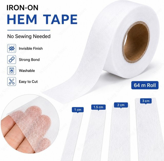 Selbstklebendes doppelseitiges Hosenkantenband in Weiß für Jeans, Hosen und Stoffreparaturen (Breite: 1,0 cm, Länge: 64,0 cm) - Bild 1
