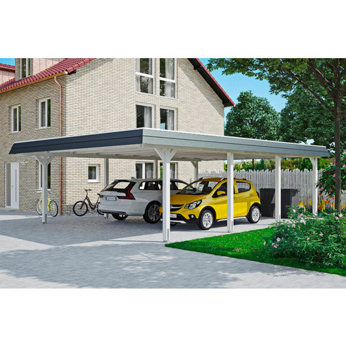 Skan Holz Doppelcarport Wendland Weiß mit EPDM-Dach und schwarzer Blende B/T: 630 x 879 cm - Bild 2