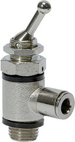 Riegler 3/2-Wege-Kipphebelventil aus Messing in Silber mit G1/8 Steckverbinder und 6 mm Schlauchanschluss - Bild 1