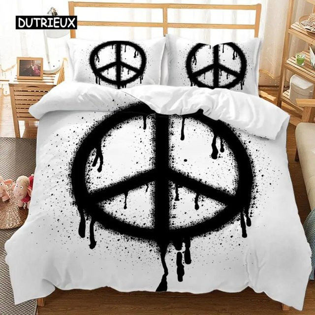 Bettwäsche-Set Frieden und Liebe mit Regenbogen Batik-Design, King Polyester Bettbezug für Jungen und Mädchen, B/H: 135 x 200 cm - Bild 1