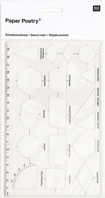 Rico Design Paper Poetry Schablonenlineal mit geometrischen Formen, transparent, B: 20 cm, H: 12,5 cm - Bild 1