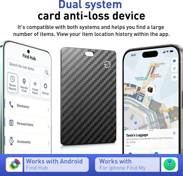 MOSON Ultradünne GPS-Ortungs-Smart-Tag Brieftaschen-Tracking-Karte für Android und iOS in Schwarz - Bild 1