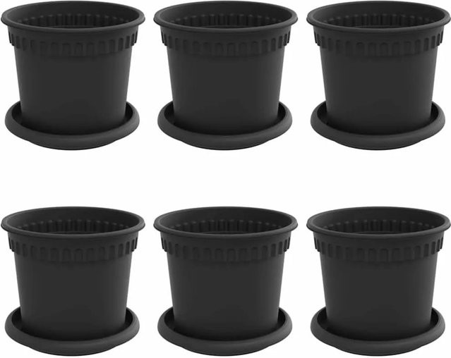 6er Set vidaXL Blumentöpfe aus Kunststoff in Schwarz, rund, Durchmesser: 15 cm, Höhe: 12 cm - Bild 1