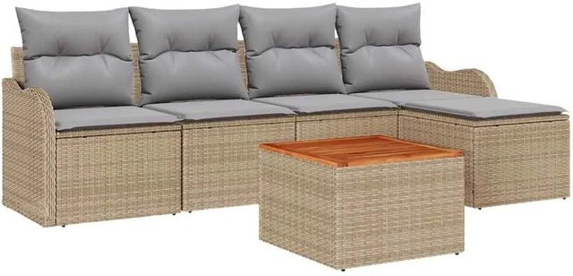 vidaXL Garten-Sofa-Set 6-teilig aus Polyrattan in Beige mit Polsterung und Kissen für Garten, Terrasse oder Balkon - Bild 1