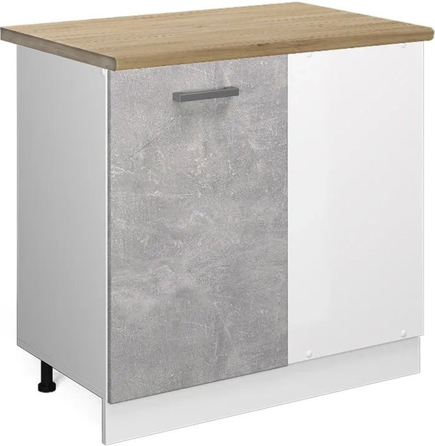 Vicco R-Line Eckunterschrank für die Küche in Beton-Optik und Weiß mit Eiche-Elementen, B/T/H: 86 x 60 x 81,6 cm - Bild 1
