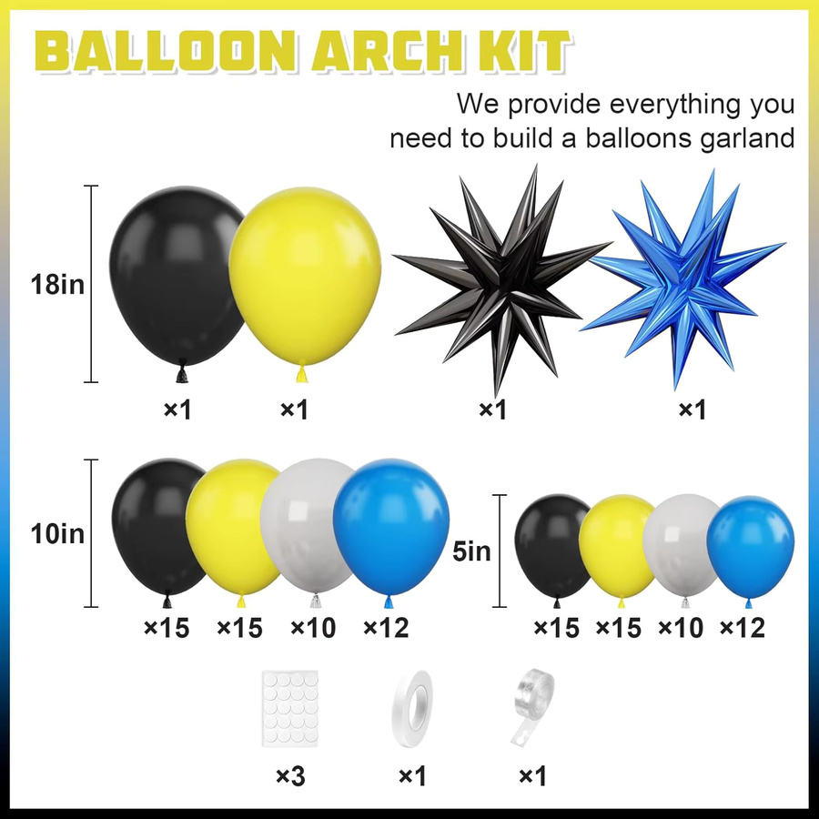 RENYUAN Ballonbogen-Set mit Stern-Folienballons in Blau, Gelb, Schwarz und Grau für Kindergeburtstage und Abschlussfeiern - Bild 2
