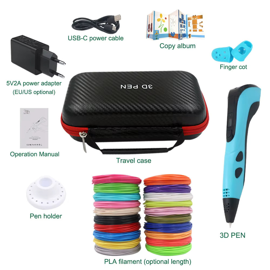 OUIO 3D-Druckstift, mit LCD-Display, Netzteil, PLA-Filament, Reisebox, bunt/mehrfarbig - Bild 2