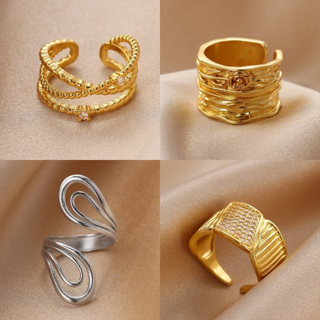 HPTOTMG Ring, Goldfarben, Doppelkreuz, Damen, Vintage - Bild 1