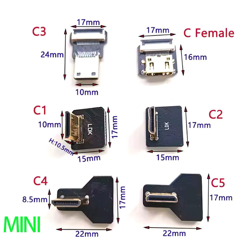 JCD Micro HDMI auf Mini HDMI Adapter 90-Grad-Steckverbinder Flachkabel Schwarz - Bild 1