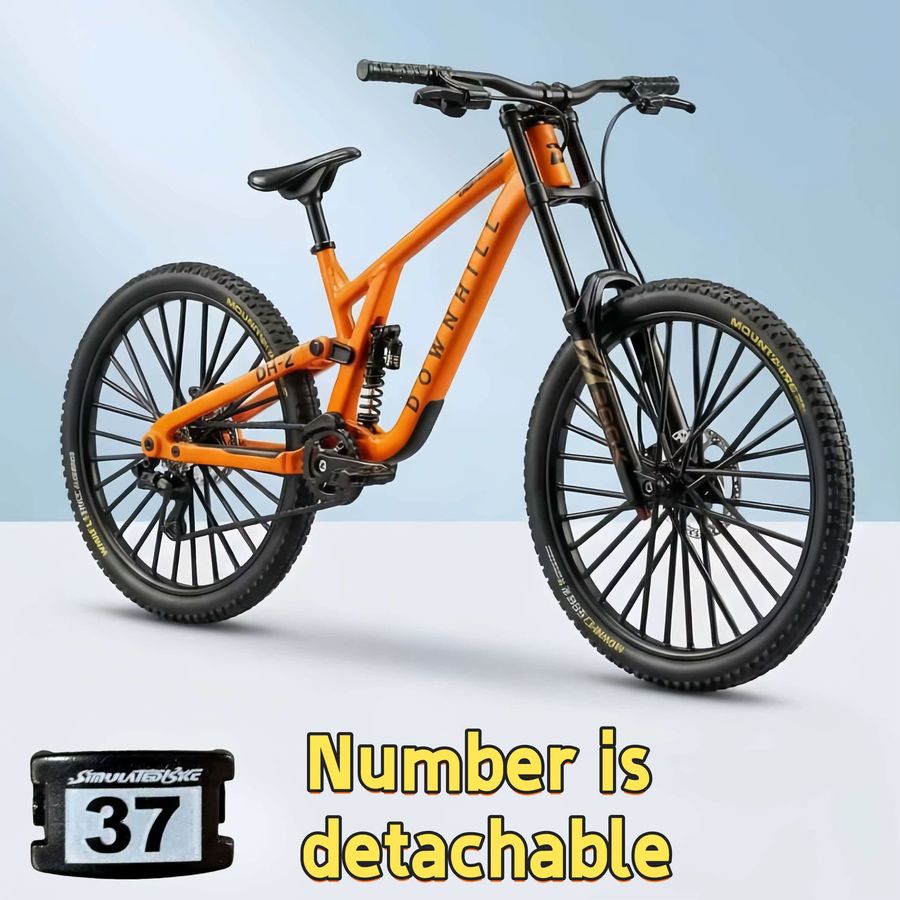 HRZPACT Mountainbike-Modell aus Legierung im Maßstab 1:8 in Orange mit doppelten Stoßdämpfern und abnehmbarer Nummer - Bild 3
