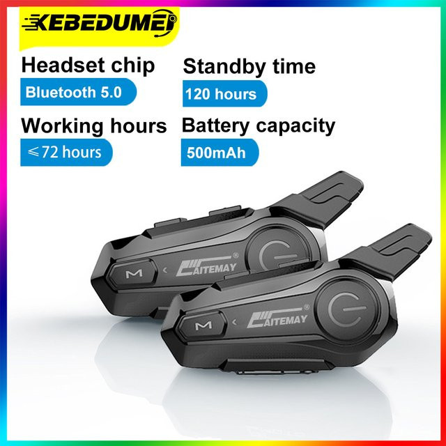 Kebidumei Bluetooth Motorradhelm Intercom Headset für 2 Fahrer, Schwarz - Bild 1