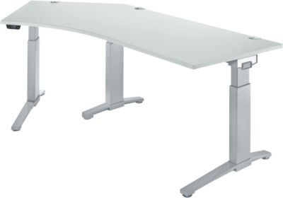 Schäfer Shop Genius Schreibtisch ERGOSTYLE S, elektrisch höhenverstellbarer Eckschreibtisch mit 135° Winkel, einstufig, C-Fuß, Ansatz links, inkl. Memory Master, lichtgrau/weißaluminium, B: 216,5 cm, T: 80 cm, H: 71,5-118,2 cm - Bild 1