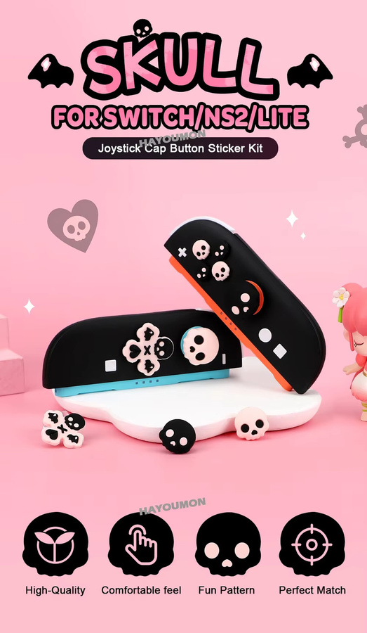 Hayoumon Silikon D-Pad-Tastenset und ABXY-Tasten-Aufkleber mit Daumengriff-Kappen für Nintendo Switch, Switch OLED und Switch Lite JoyCon, Multicolor - Bild 4