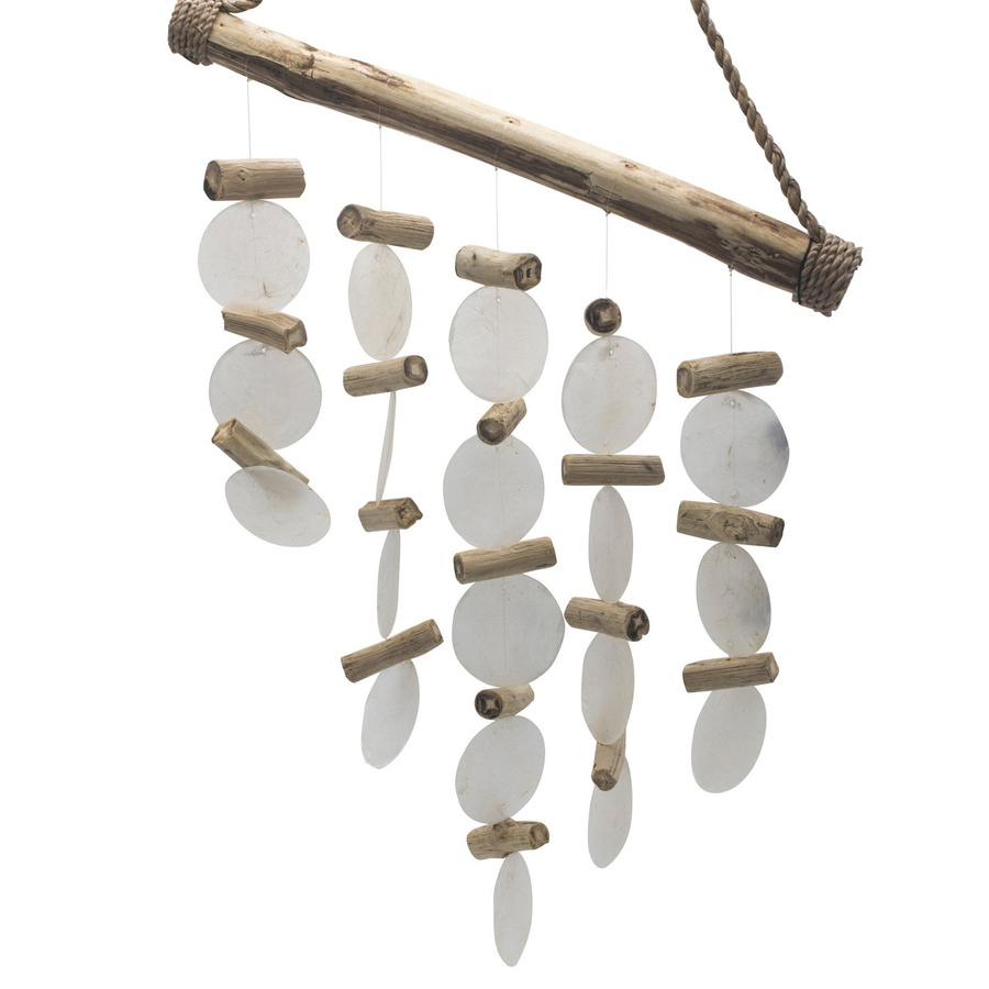 SHAMTAM Windspiel aus Treibholz und perlmuttfarbenen Kapiz-Muschelschalen - Bild 4