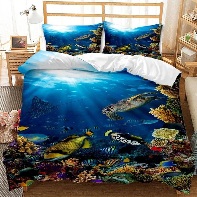 Bettwäsche-Set mit Ozeanfischen von JMG Household Supplies in Blau, bestehend aus Bettbezug und Kissenbezug aus Polyester, Breite: 135 cm, Höhe: 200 cm - Bild 1