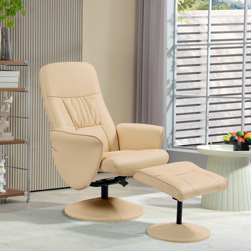 HOMCOM Relaxsessel mit Fußstütze in Beige mit 360 Grad Drehfunktion und verstellbarer Rückenlehne aus Kunstleder - Bild 2