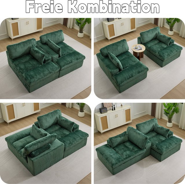 Vankel Modernes 2-Sitzer Modulsofa aus Cord in Grün und Beige mit ergonomischem Design - Bild 1