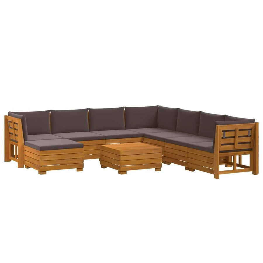 vidaXL Outdoor-Sofagarnitur aus Massivholz Akazie in U-Form mit 9 Kissen, Braun und Dunkelgrau - Bild 2