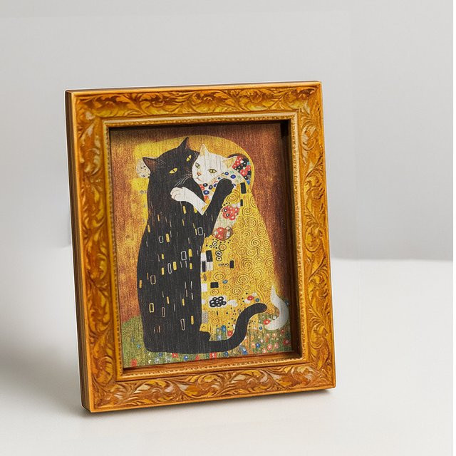 The Kiss Cats Kühlschrankmagnet in Vintage-Optik, gerahmte Magnetkunst für Küche und Heimdekoration, weiß und mehrfarbig - Bild 1