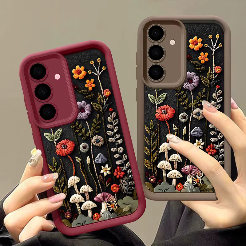 Floral bemalte Silikon-Handyhülle für Samsung Galaxy S25 S24 S23 S22 Ultra Plus FE und A-Serie in Blau und Multicolour - Bild 1