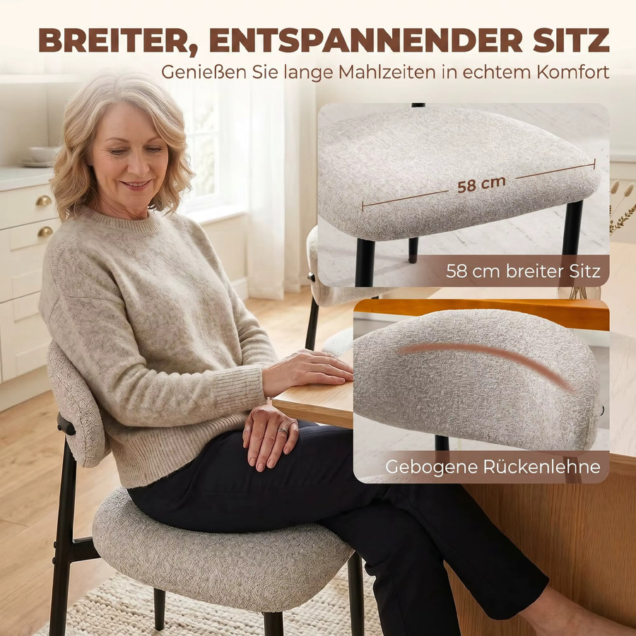 HOMCOM Esszimmerstühle 2er Set in Beige mit Leinenoptik und Stahlbeinen - Bild 3