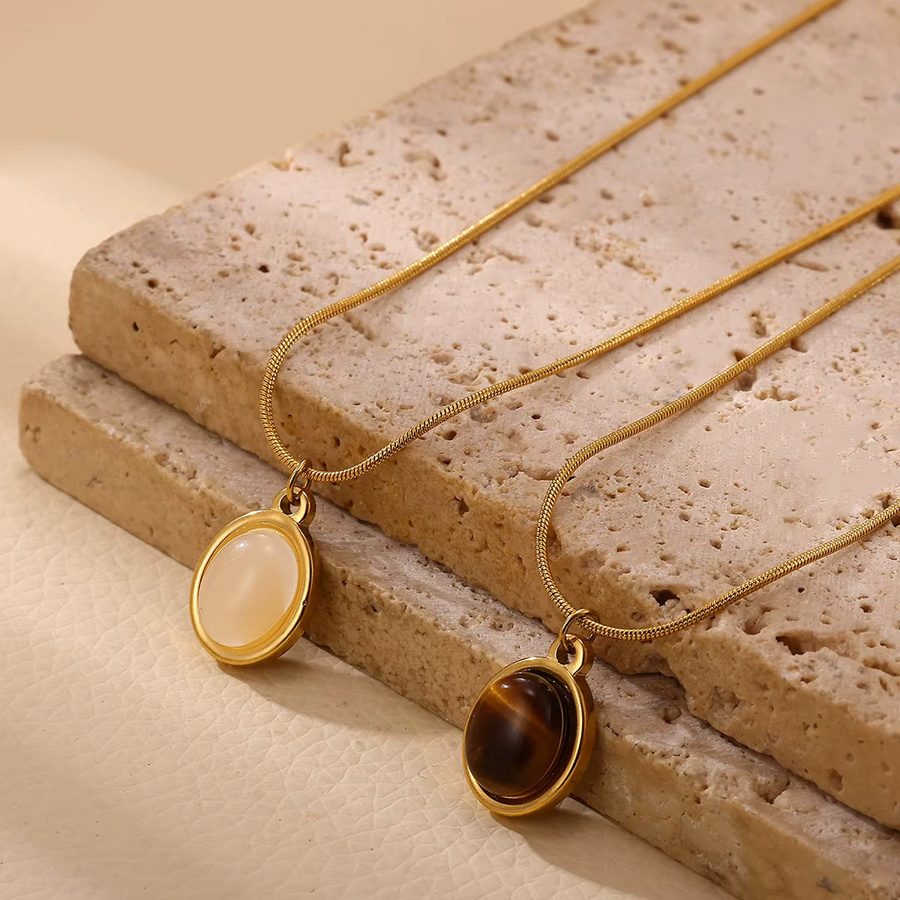BAUTOBVC Halskette Edelstahl, Gold, Braun, Stein, Damen, Vintage - Bild 3