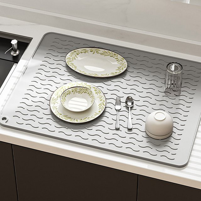 JETTING Silikon Abtropfmatte für die Küchenarbeitsplatte, hitzebeständig und rutschfest, Weiß oder Grau, B: 55 cm, T: 45 cm - Bild 1