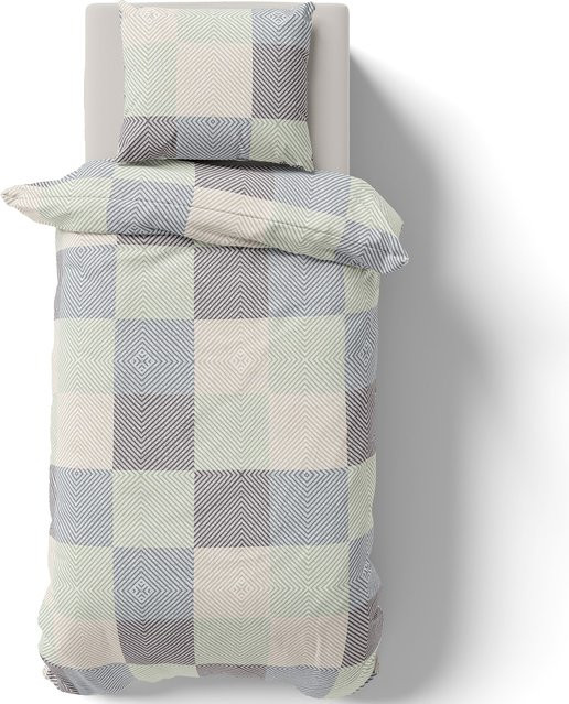 NYVI Bettwäsche Set DreamScience Renforcé in Grau mit Karomuster, 100% Baumwolle, atmungsaktiv und weich, mit Reißverschluss, B/T/H: 200 x 200 cm und 2 x 80 x 80 cm - Bild 1