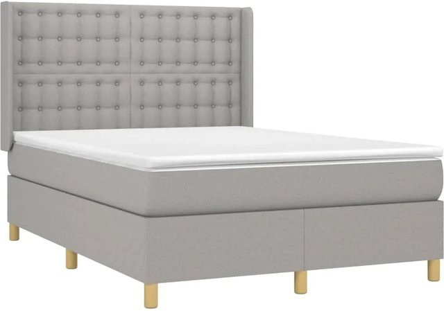 vidaXL Boxspringbett Hybrid mit Matratze und LED-Unterbettbeleuchtung sowie USB-Ladeport, Hellgrau, B/T/H: 140 x 190 cm - Bild 1