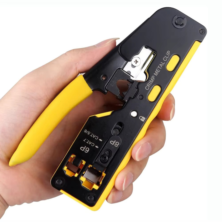 WOZOBUY RJ45 Pass Through Crimpzange All-in-One Drahtwerkzeug mit Stripper und Cutter für Cat7 Cat6 Cat5e Ethernet Modularstecker in Silber - Bild 2