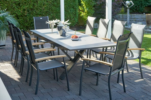 Hartman Garten-Essgruppe Xanadu / Alice aus Aluminium und Glaskeramik in Xerix/Schwarz mit 10 Stapelsesseln und ausziehbarer Tischplatte B/T/H: 280 x 100 x 75 cm - Bild 1
