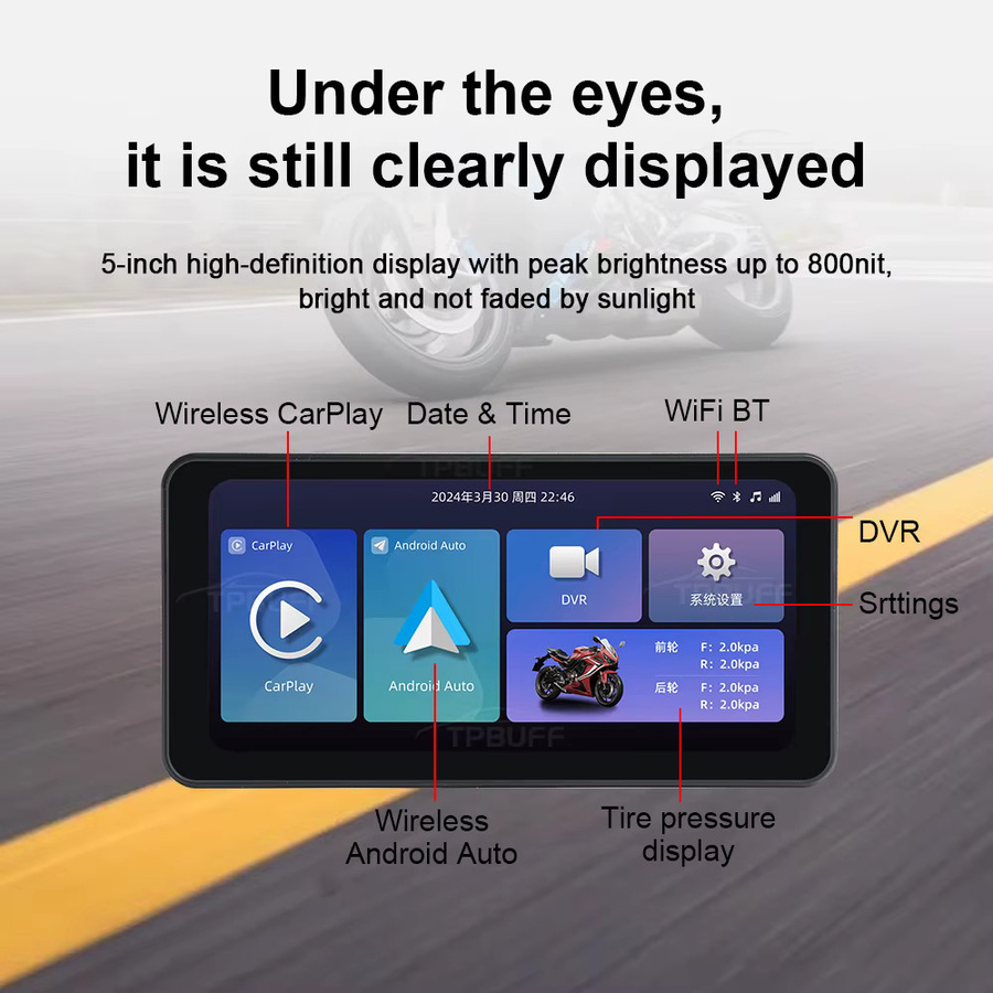Peocke L300 Motorrad Navigation mit 6,3 Zoll IPS Touch Display, Android Auto und Apple CarPlay, IPX7 wasserdicht und staubdicht, Schwarz - Bild 5