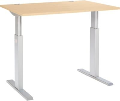 Schäfer Shop Select Schreibtisch ERGO-T elektrisch höhenverstellbar mit T-Fuß in Ahorn-Dekor und Weißaluminium, B: 120 cm, T: 80 cm, H: 72,5-118,5 cm - Bild 1