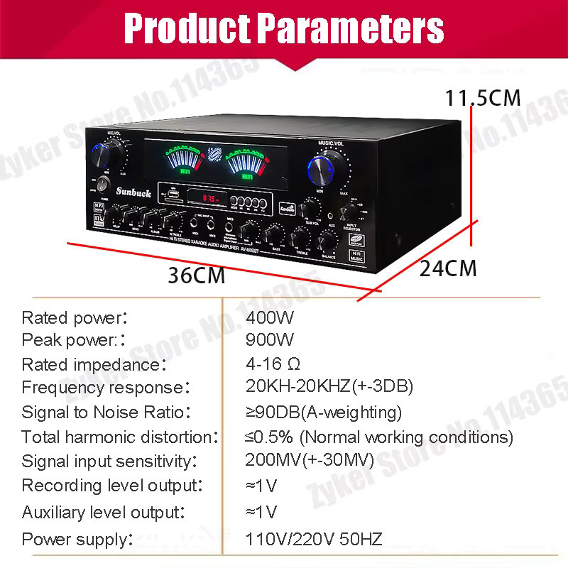 WAPUNO AV-888/999BT Hi-Fi-Stereo-Audio-Verstärker mit Bluetooth und zwei dynamischen Bildschirmen in Schwarz - Bild 4
