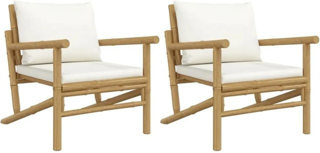 vidaXL Gartenstuhl-Set aus Bambus mit cremeweißen Kissen, 2 Stück - Bild 1