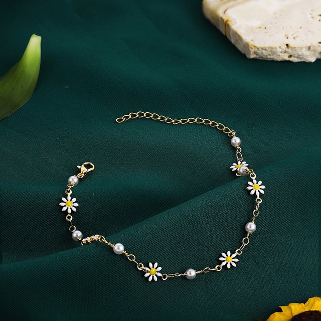 Erpels Fußkettchen, Gänseblümchen, Perle, Gold, Damen - Bild 1