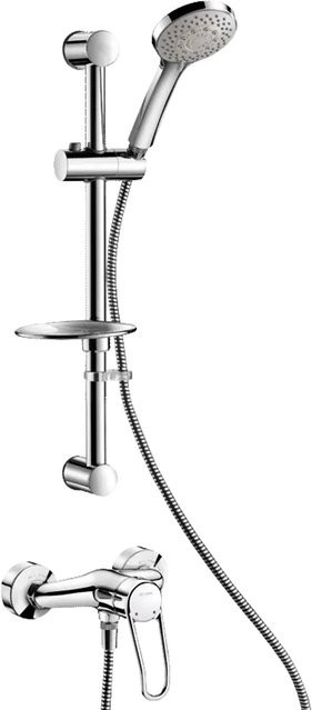Delabie Duschsystem Einhebelmischer 2539 mit Handbrause und Wandstange in Chrom/Silber - Bild 1